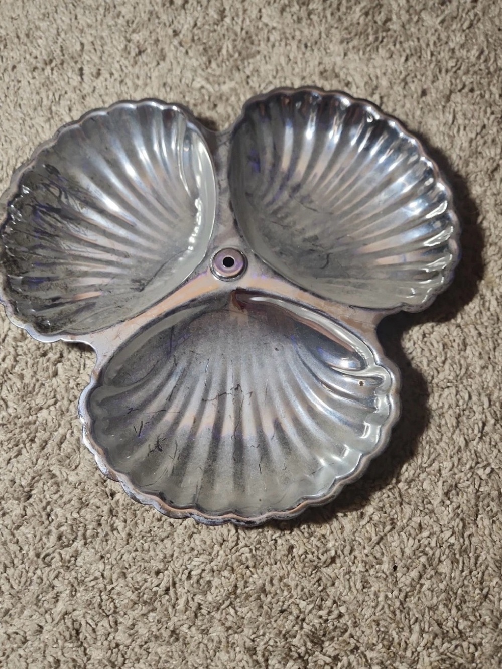 Stainless Steel 3-Section Shell Snack Server - Picture 2 of 5